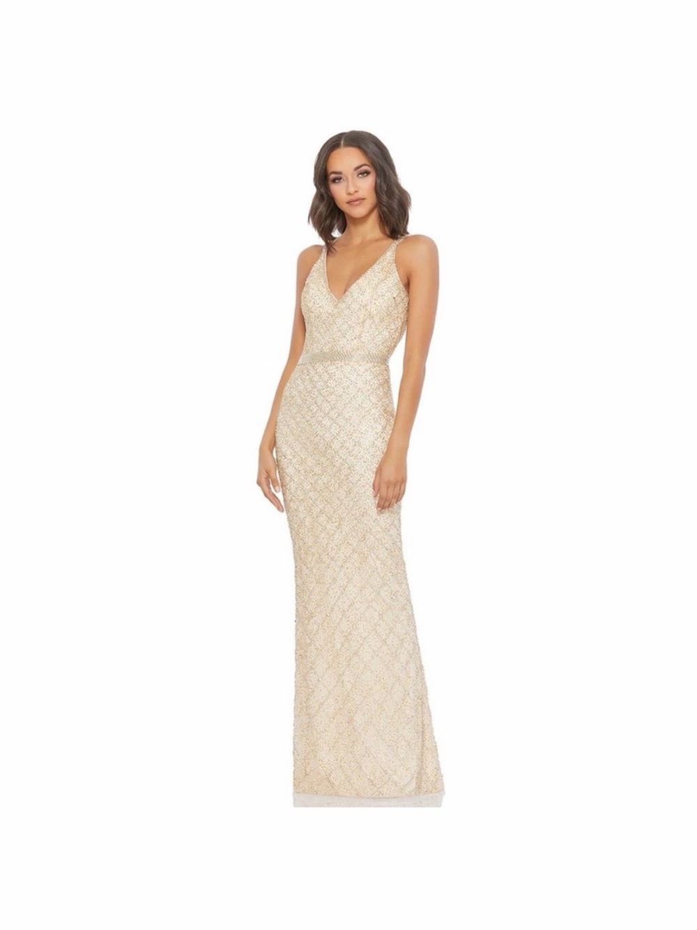 NEW MAC DUGGAL LATTICE PATTERN STRAPPY BACK BEADED GOWN SZ 2